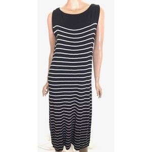 Laundry by Shelli Segal Maxi Dress Size L Black w White Thin Stripes Sleeveless